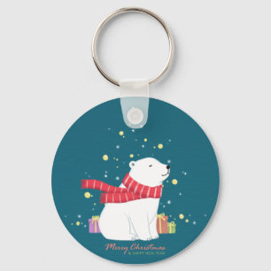 Llavero Feliz Navidad: Arte de Ilustracion de oso polar