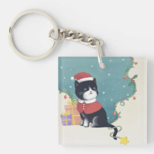 Llavero Feliz Navidad: Arte de Ilustracion Gato