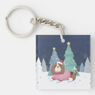Llavero Feliz Navidad: Beagle Ilustracion Art