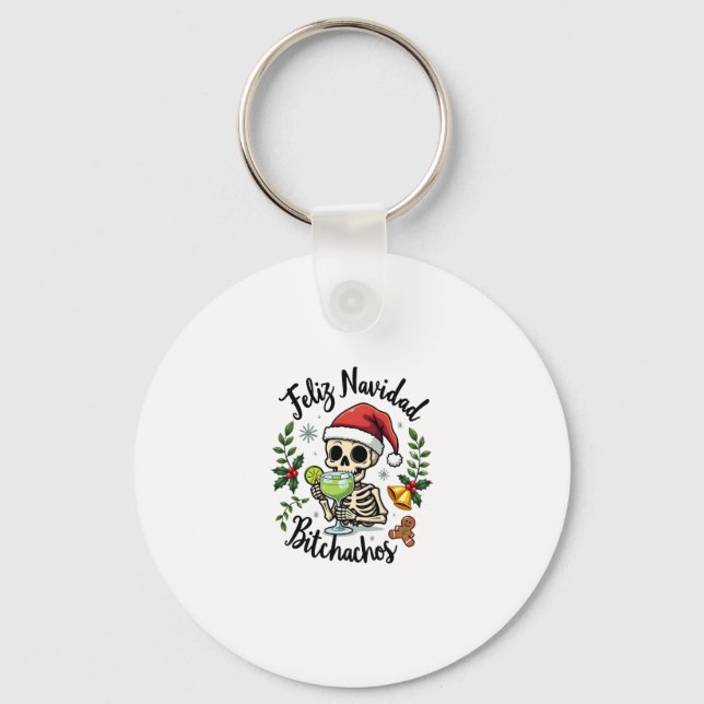 Llavero Feliz Navidad Bitchachos Funny Skull Spanish Merry (Anverso)