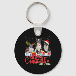 Llavero Feliz Navidad Boston Terrier Santa Reindeer Ligh