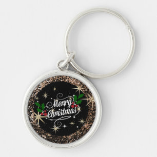 Llavero Feliz Navidad brillante y purpurina