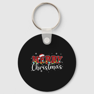 Llavero Feliz Navidad Buffalo Plaid Rojo Santa Familia Xma