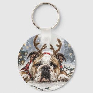 Llavero Feliz Navidad Bulldog inglés reno