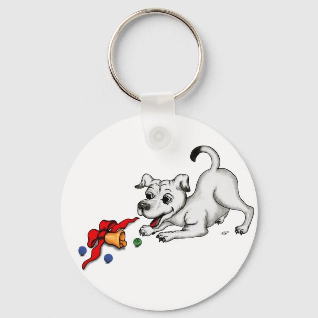 Llavero ¡Feliz Navidad! Cachorro con bell y ball (Anverso)