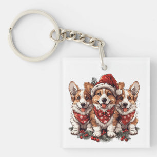Llavero Feliz Navidad Cachorros Pembroke Welsh Corgi