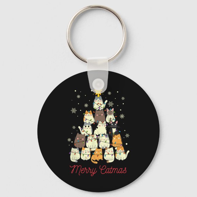 Llavero Feliz Navidad Cat Árbol de Navidad Gato Amante (Anverso)