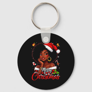 Llavero Feliz Navidad Chica Africana Negra Gorro de Santa