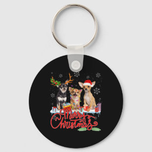 Llavero Feliz Navidad Chihuahua Perros Santa Luces de reno