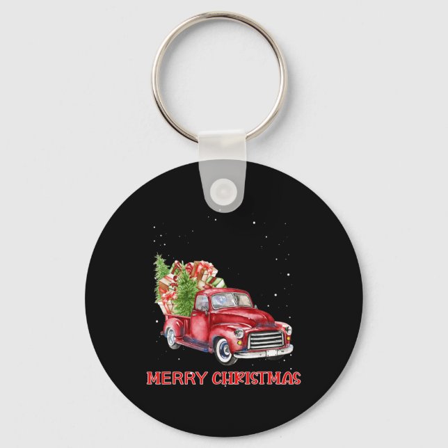 Llavero Feliz Navidad Clic Red Truck Tree Family Navidad (Anverso)