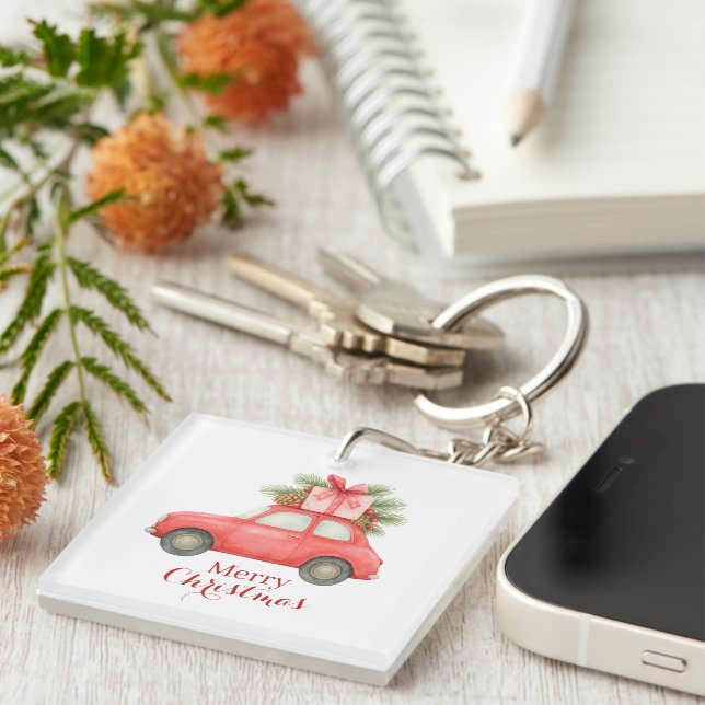 Llavero Feliz Navidad Coche Rojo – Personalizado para las  (Frente Derecha)
