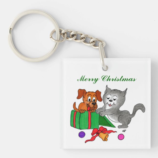 Llavero Feliz Navidad con gato y pipa (Frente)