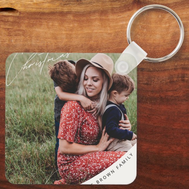 Llavero Feliz Navidad con la familia Metalizado Keychain (Reverso )