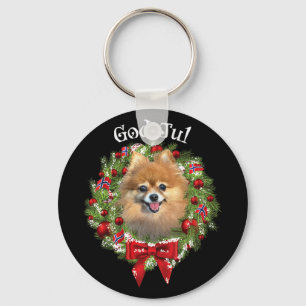 Llavero Feliz Navidad Corona de Navidad Perro Pomerania No