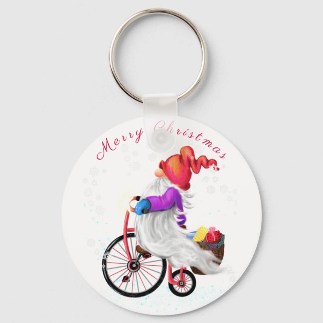 Llavero Feliz Navidad - Cúpula divertida con bicicletas y  (Anverso)