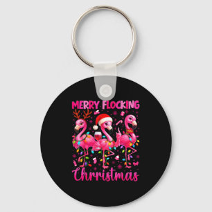 Llavero Feliz Navidad de Flamencos Bebiendo Pjs de Navidad