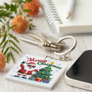 Llavero Feliz Navidad   Diseño de árbol y Santa