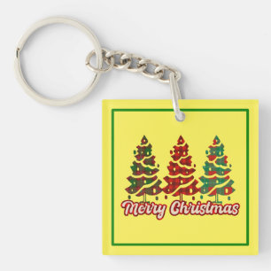 Llavero Feliz Navidad Diseño de árboles de cuadros de Buff