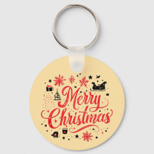 Llavero Feliz Navidad Diseño moderno Blanco y rojo