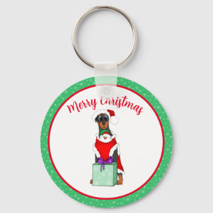 Llavero Feliz Navidad Doberman Adorable con Ropa de Santa