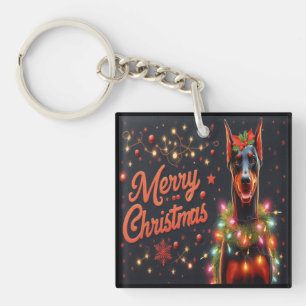 Llavero Feliz Navidad Doberman Perro Twinkling Noches Luce