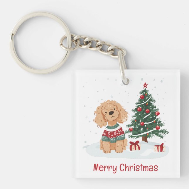 Llavero Feliz Navidad Goldendoodle Dog (Frente)