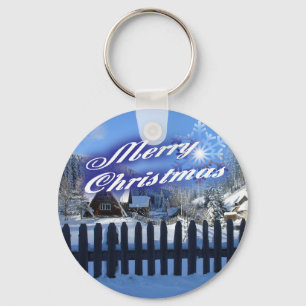 Llavero Feliz Navidad - Hermosa cabaña de troncos en la ni