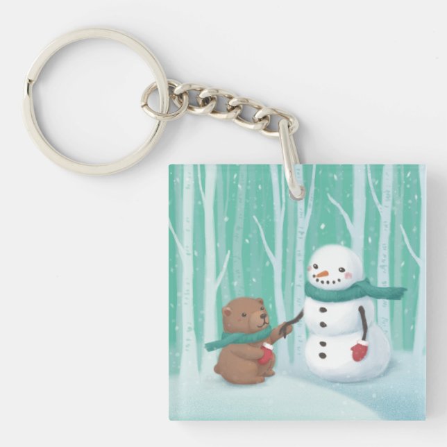 Llavero Feliz Navidad: Hombre de nieve y arte de Ilustraci (Frente)