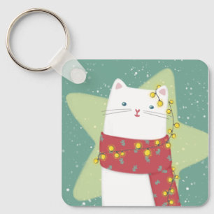 Llavero Feliz Navidad: Ilustracion de gato