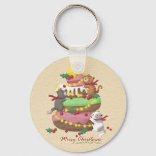 Llavero Feliz Navidad: Ilustracion de gatos y dulces