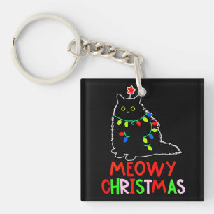 Llavero Feliz Navidad Luces de Navidad Pijama de Gato Negr