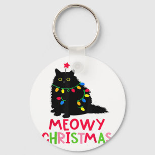 Llavero Feliz Navidad Luces de Navidad Pijamas de Gato Neg