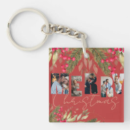 Llavero Feliz Navidad Multi Photo Red Gold Holiday Regalos