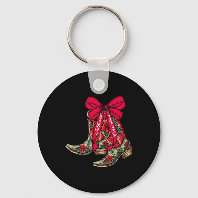 Llavero Feliz Navidad Navidad Cowboy Boots Coquette Bow Pa (Anverso)