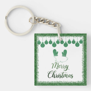 Llavero Feliz navidad - ornamentos purpurinas verdes