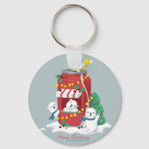 Llavero Feliz Navidad: Oso Polar y lata de soda