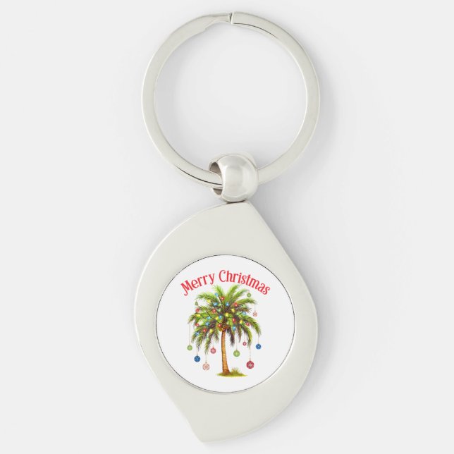 Llavero Feliz Navidad Palm Tree Light Tropical Hawaiano (Anverso)
