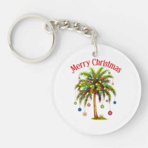 Llavero Feliz Navidad Palm Tree Light Tropical Hawaiano