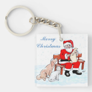 Llavero Feliz Navidad - Papá Noel con gato y perro