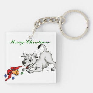 Llavero Feliz Navidad - Papá Noel con gato y perro