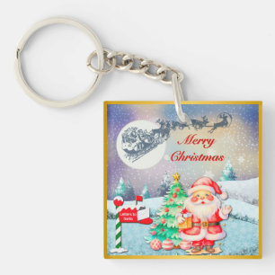 Llavero Feliz Navidad Papá Noel, Trineo, Reno, Copo de Nie