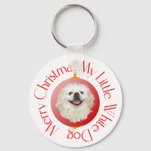 Llavero Feliz Navidad Pekinés Blanco