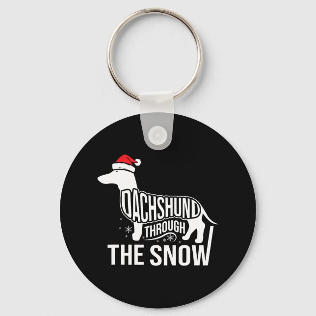 Llavero Feliz Navidad, Perro Dachshund A Través De La Niev (Anverso)