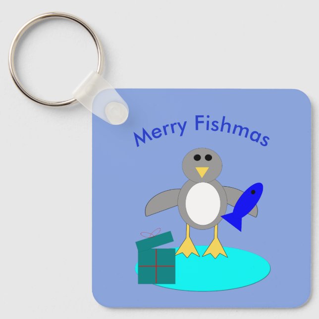 Llavero Feliz Navidad Pesca Pingüino Personalizado Keychai (Anverso)