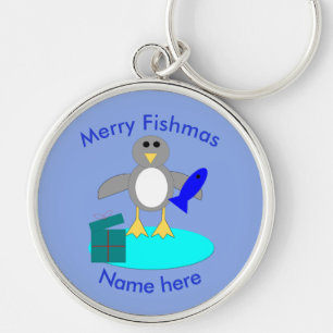Llavero Feliz Navidad Pesca Pingüino Personalizado Keychai