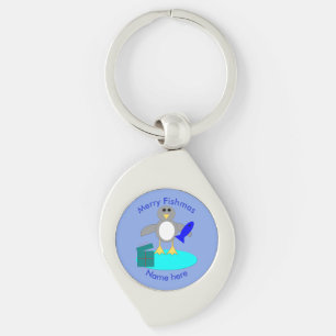 Llavero Feliz Navidad Pescado Pingüino Keychain