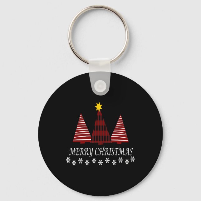 Llavero Feliz Navidad Plaid Tree Snowflake Navidad Fiesta  (Anverso)