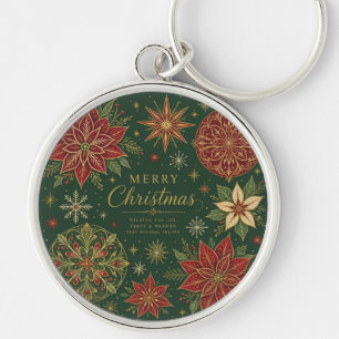 Llavero Feliz Navidad Poinsettia Mandala Ornamentada