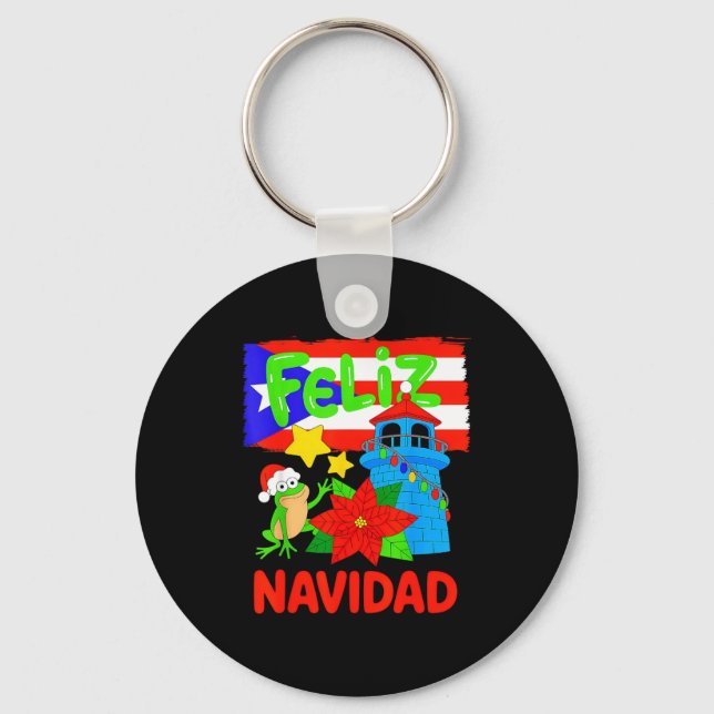 Llavero Feliz Navidad Puerto Rico Flag Floral Frog Boricua (Anverso)