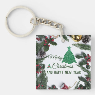 Llavero Feliz Navidad - purpurina verde
